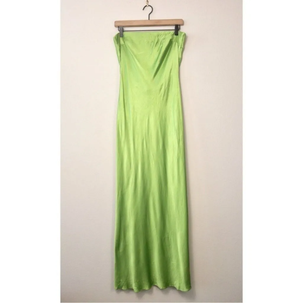 Bec + Bridge Moon Dance Strapless Dress 10 Sweet Pea Green Satin Cutout Draped - Image 6