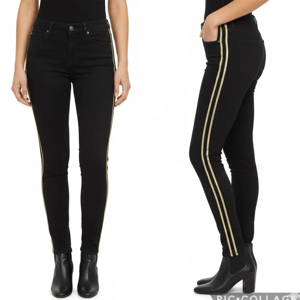 7 for All Mankind B(air) Skinny Jeans 25 Black Gold Side Striped NWT - Image 2