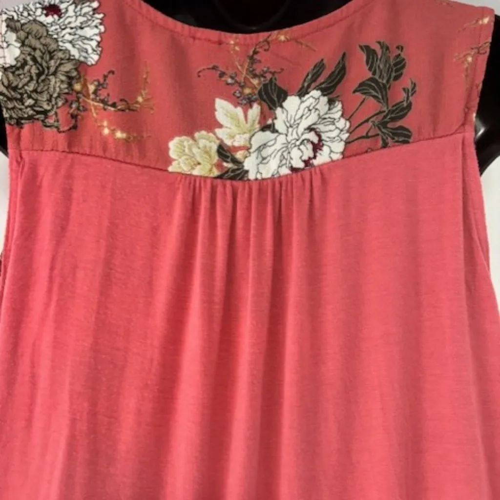 Tempted Los Angeles L Ruffle Plunging V Neck Zip Cottagecore Floral Coral Pink Red Size L - Image 6