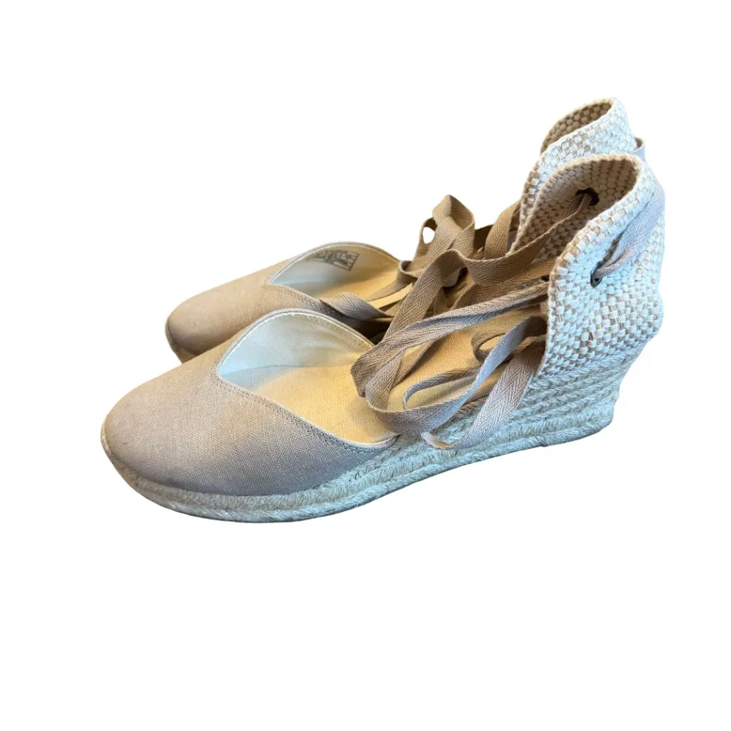 Soludos Espadrille Wedge Shoes Round Toe Ankle Tie Neutral Heels Size 9 Women's - Image 7