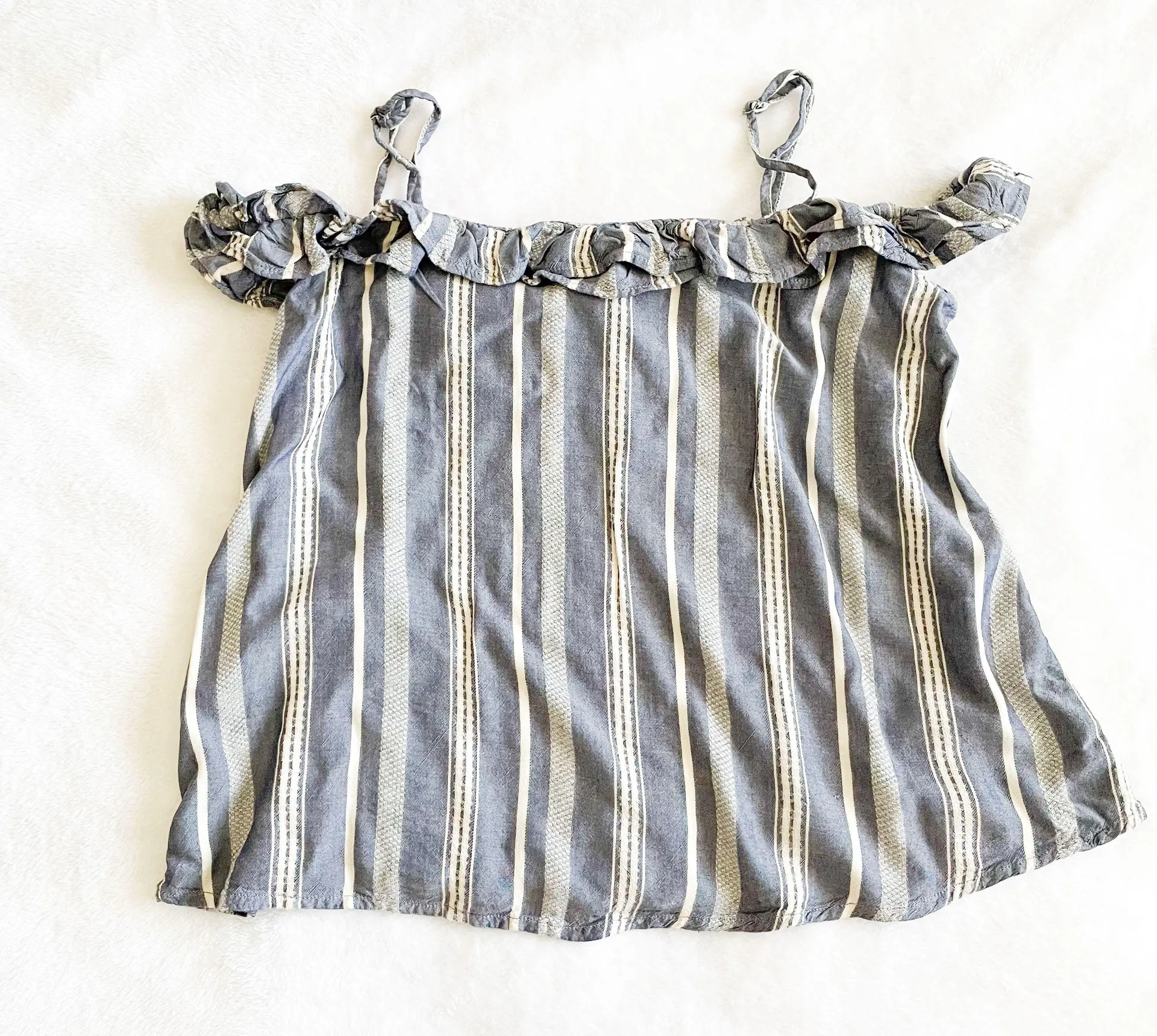Blue Striped Off The Shoulder Top - Image 2