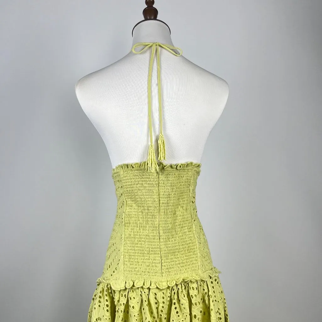 NWOT Farm Rio Embroidered Eyelet A-Line Asymmetry Beads Midi Dress Size L Cotton - Image 11