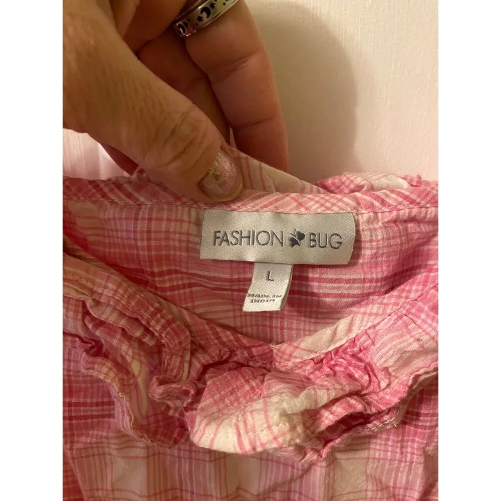 Cinched waist pink plaid Tank Top size large - Image 5