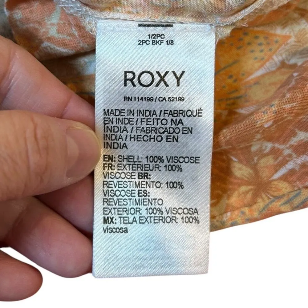 ROXY Peach Floral Mini Sundress Sun Dress Soft Smocked Babydoll Size SMALL - Image 6