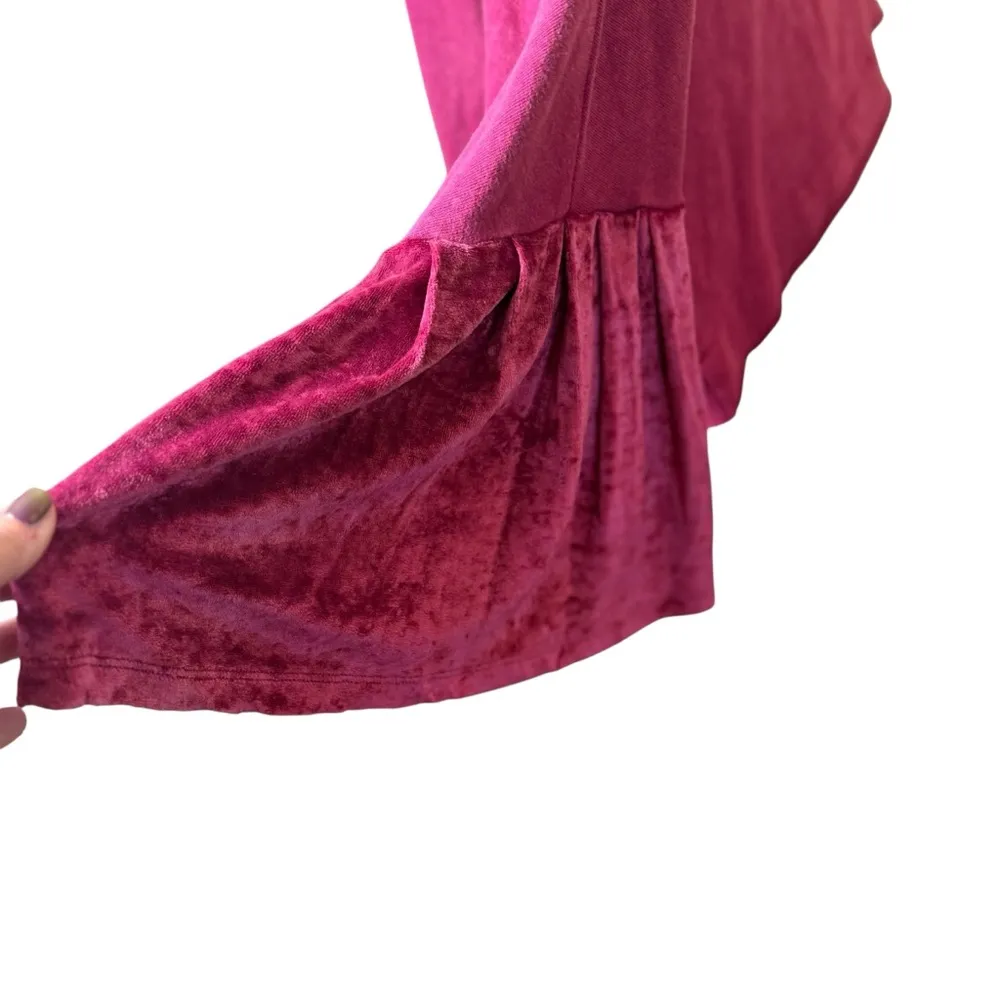 Free People Glorious Sweatshirt XS Bell Velvet Sleeves‎ Oversized Cropped Maroon - Image 7