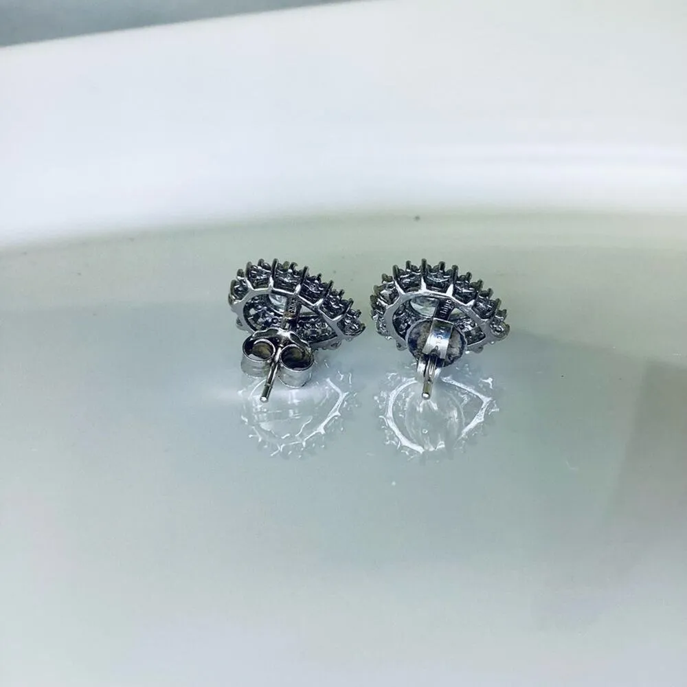 Sterling Silver Teardrop Halo Stud Earrings - Image 3