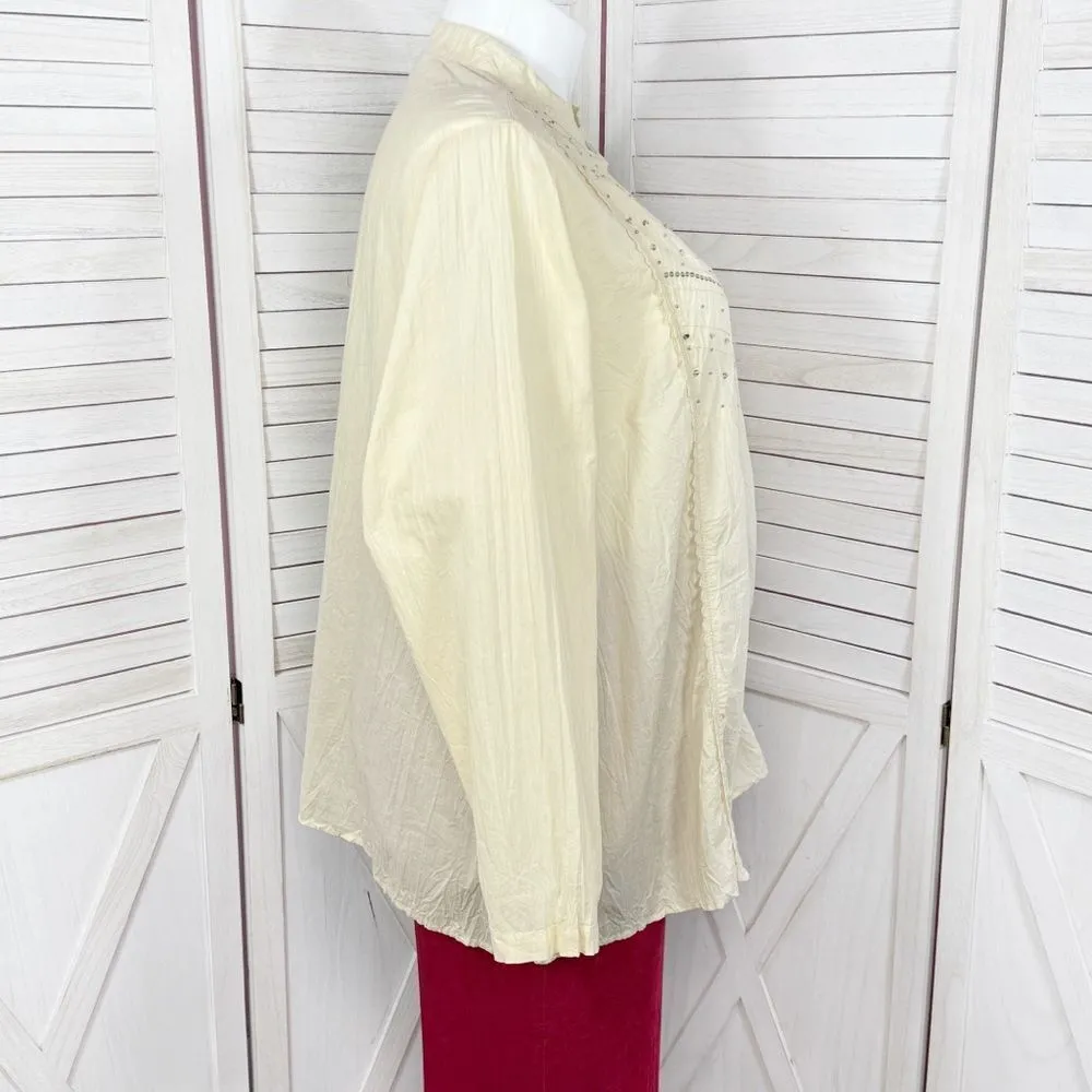 First Issue Liz Claiborne Beaded Oversized Button Front Shirt Cream 1 14W 16W‎ - Image 3