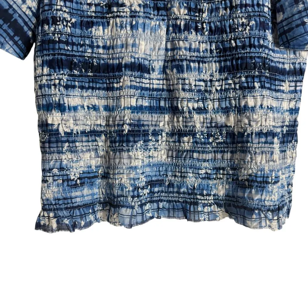 Go by GoSilk Go Smock It Up Blue Half Zip Short Sleeve Top Size XS - Image 9