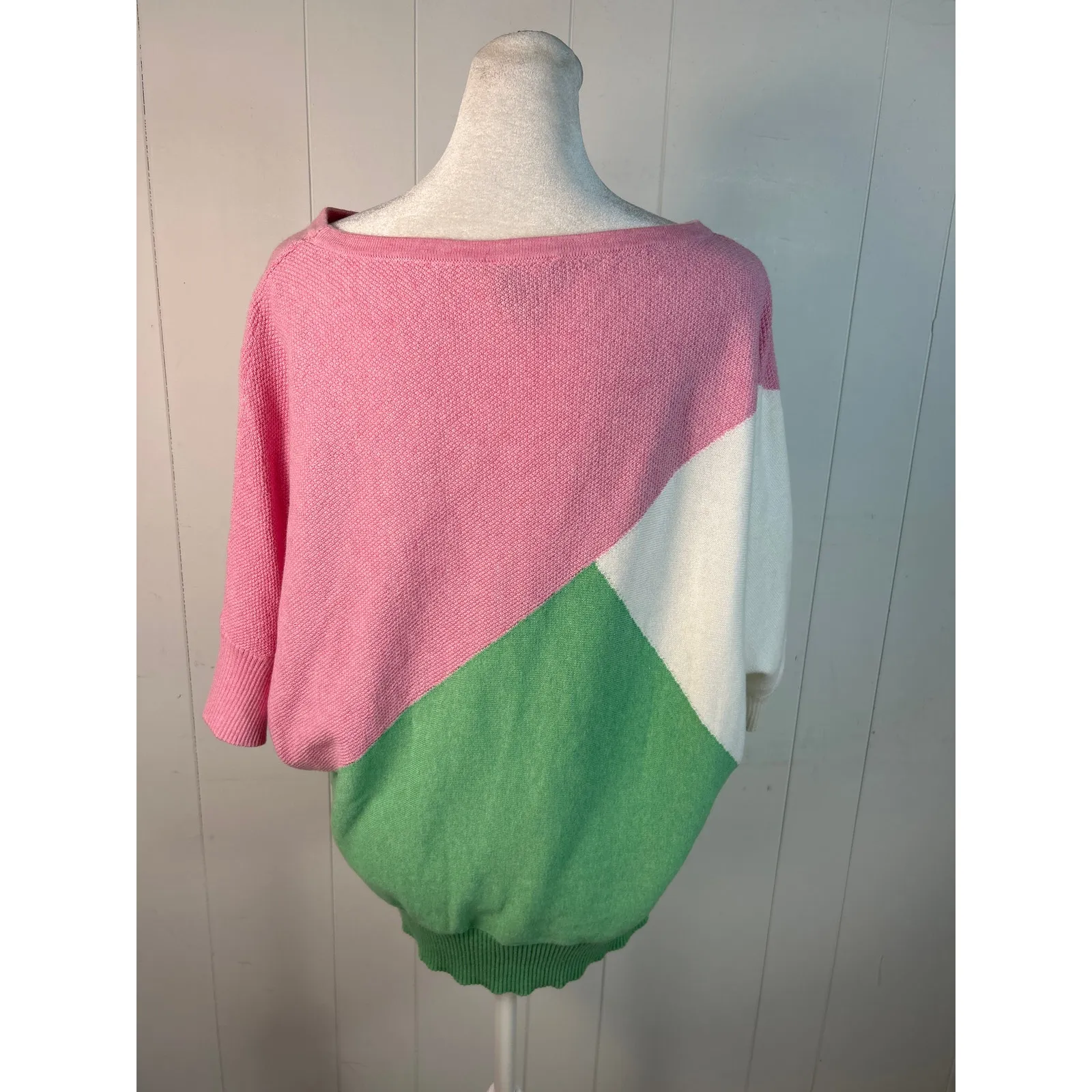 Marble light pink and green batwing Cotton relaxed sweater. Women's Size S - Image 3