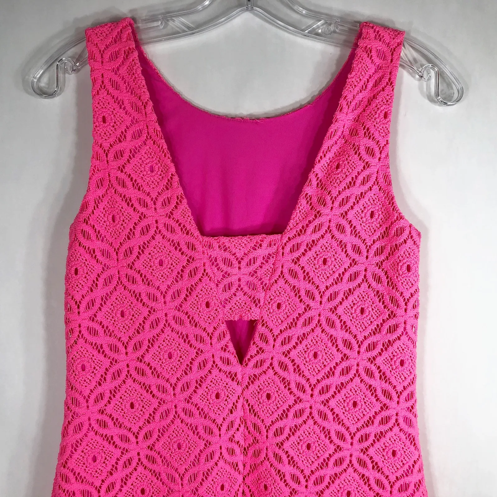Lilly Pulitzer‎ XS Dress Shift Mini Lace Neon Pink Sleeveless Lined Keyhole 291 - Image 4
