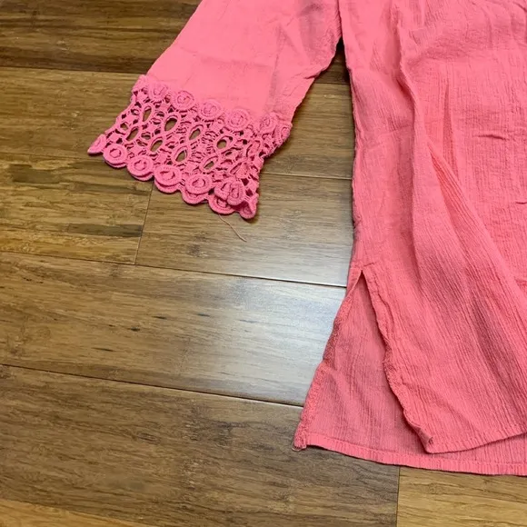 Venus Crochet Trim Cover Up Womens‎ Size Large Pink Tunic Top 3/4 Sleeve Blouse - Image 2