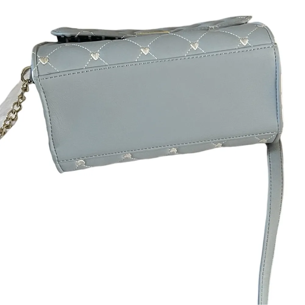Betsy Johnson Pale Gray Blue Crossbody Quilted Hearts and animal print s… - Image 5