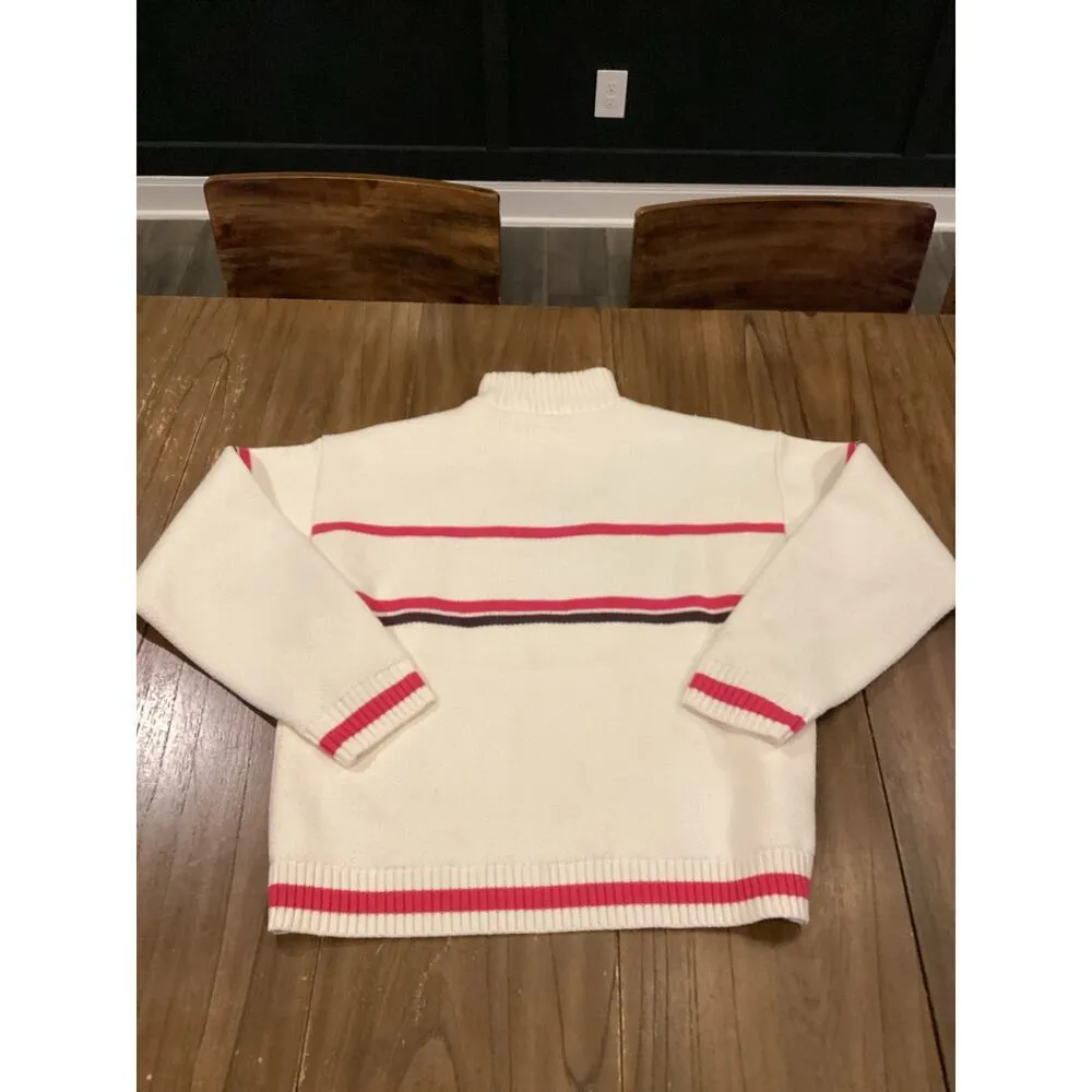 Oval Square Snow Knit Anorak Turtleneck 1/4 Zip heavy chunky Cotton Sweater S White - Image 11