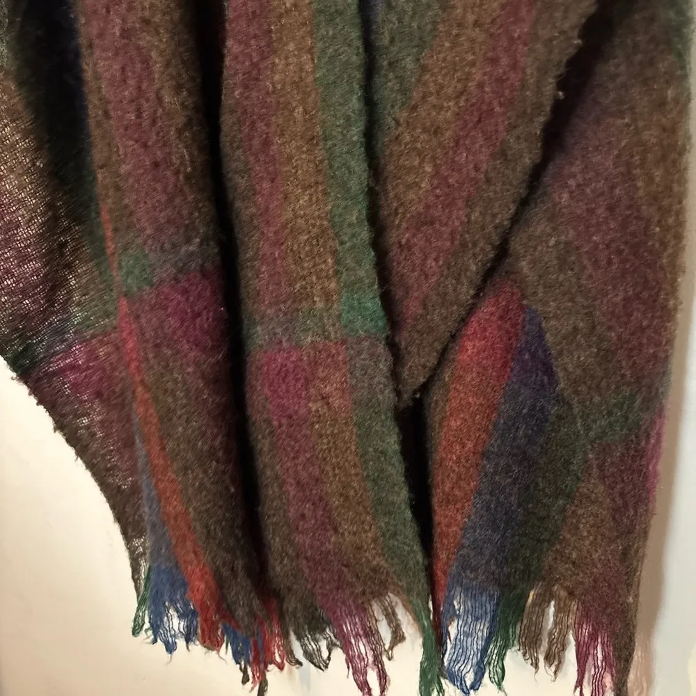 Vintage Vinty Wool Blend Poncho Shawl – Earth Tone Stripes – Made in Japan Brown Size undefined - Image 3