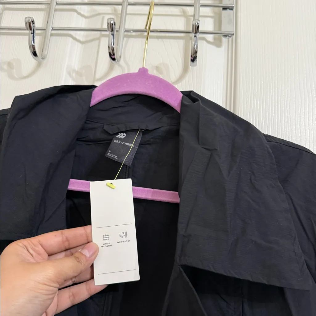 All in Motion Long Black Trench Rain Coat Water Repellent NWT - Image 2