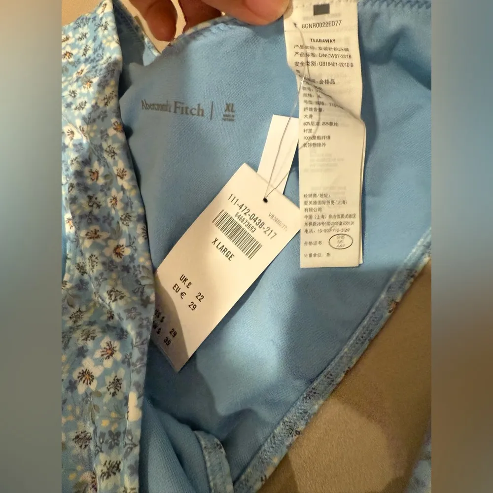 Abercrombie & Fitch Floral Pattern Blue Bikini Bottom High‎ Leg Cheeky Size XL - Image 3