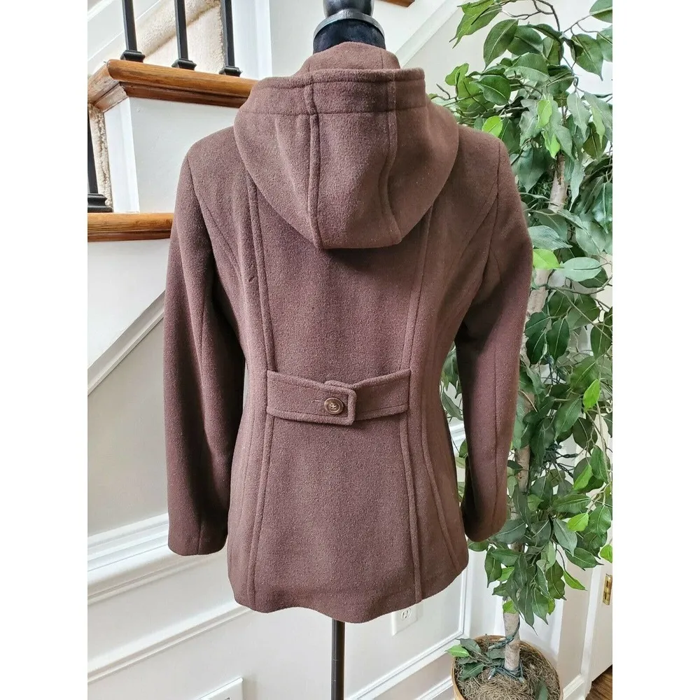 ST. John' Bay Women's Brown Wool Double Breasted Buttons Fitted Long Coat Size S - Image 7