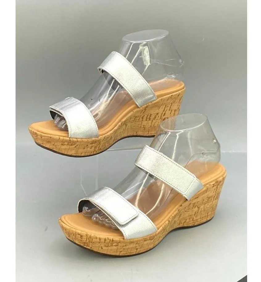 Naot Caveran Women's Wedge Sandal Us 9 Silver Leather Adjustable Hook & Loop - Image 2