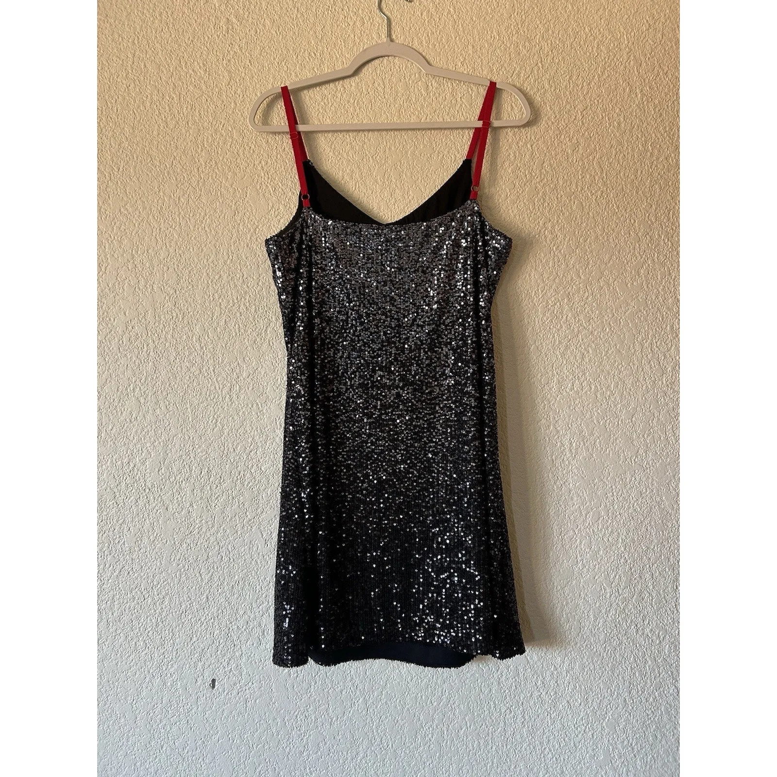 DKNY Gray Black Sequin Mini Sheath Dress NYE Holiday Christmas Size L Festive - Image 3