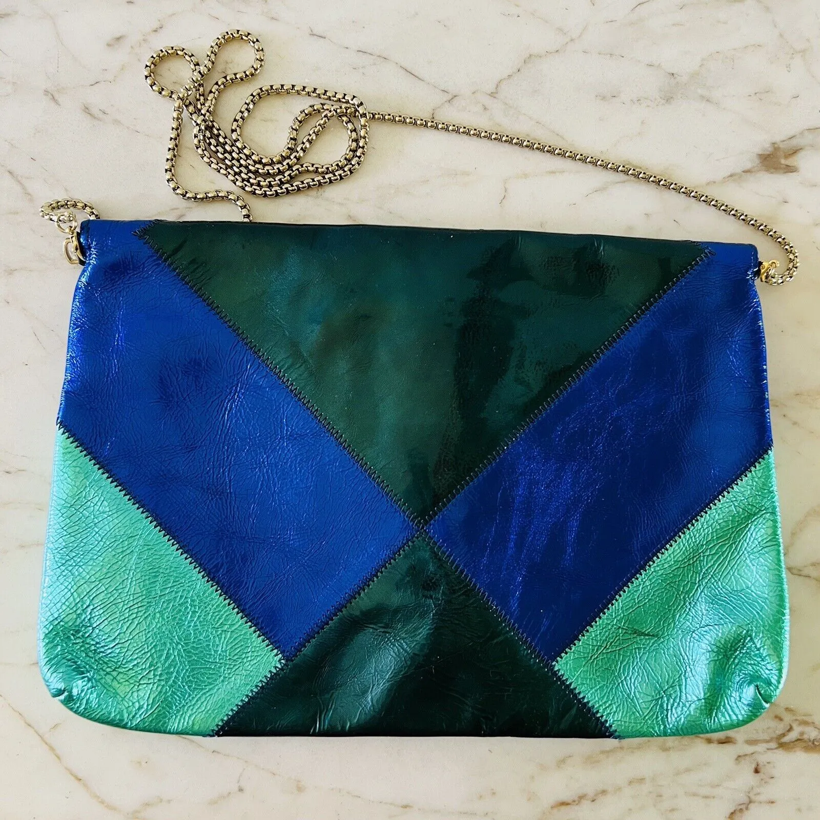 2009 MATTHEW WILLIAMSON for H&M Blue Green Patch Soft Leather Crossbody Bag - Image 6