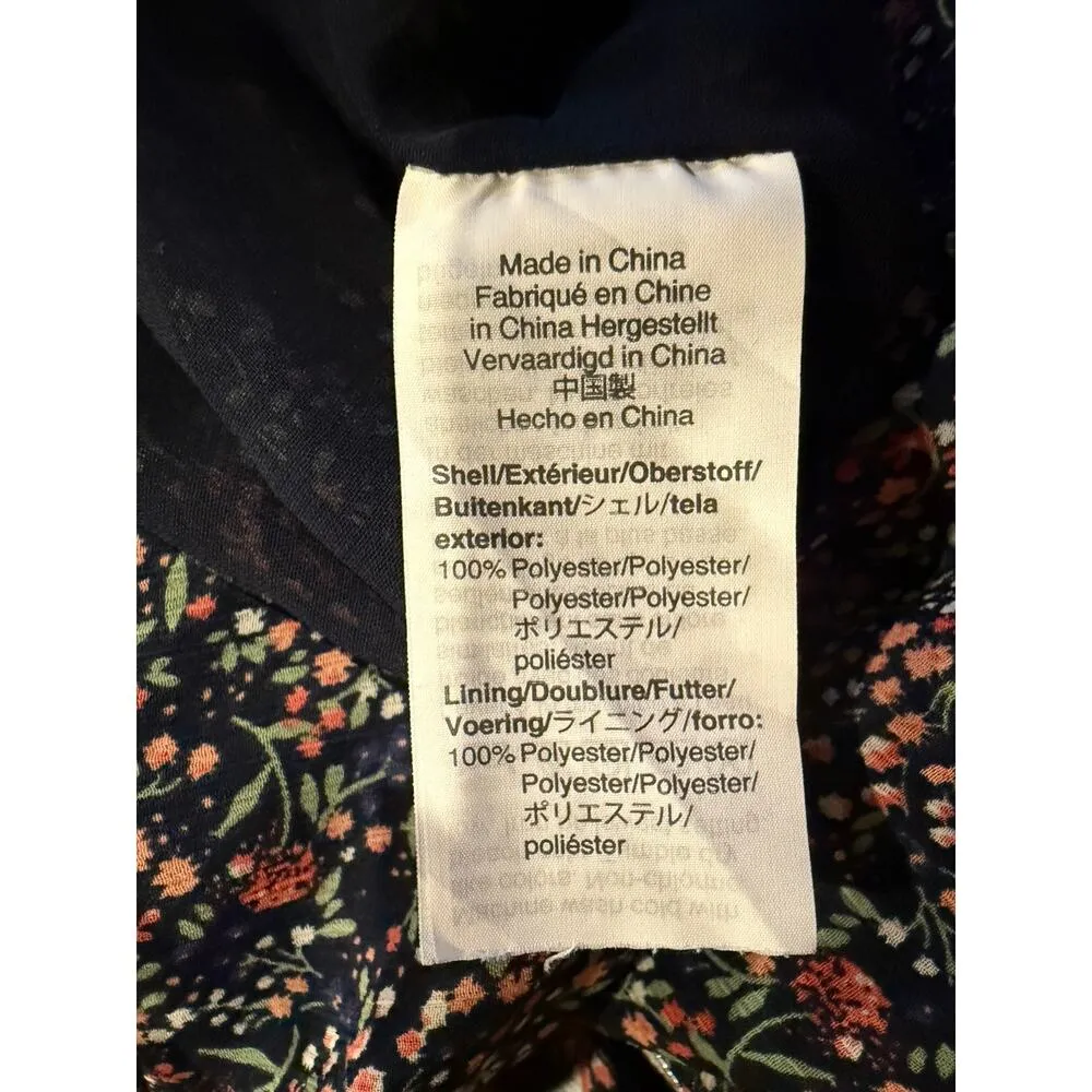 J. Crew Blouson Chiffon Colorful Floral V-Neck Long Sleeve Mini Dress S Black - Image 11