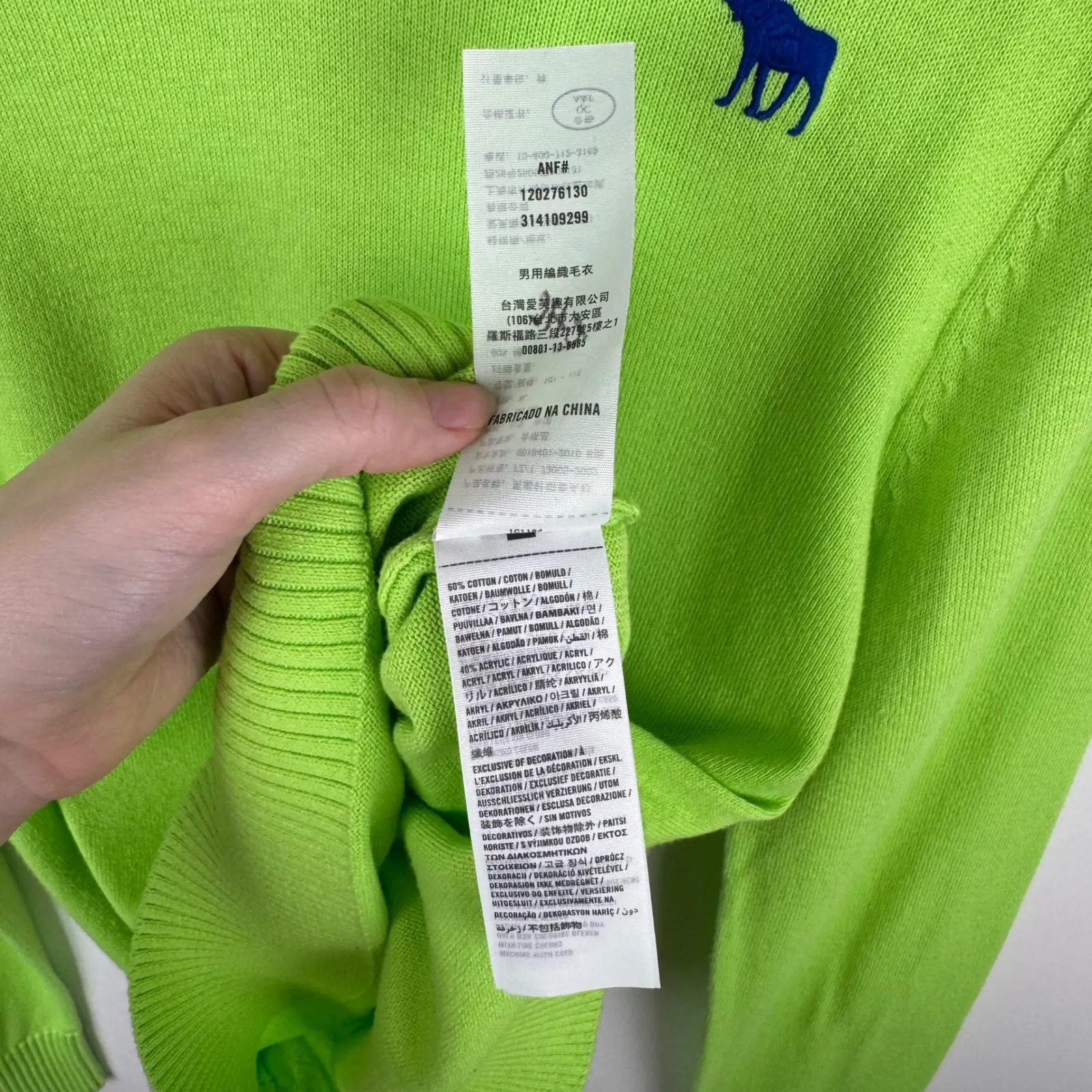 Abercrombie & Fitch Muscle Fit V-Neck‎ Sweater Sz XL Lime Green 90s Y2K Preppy - Image 6