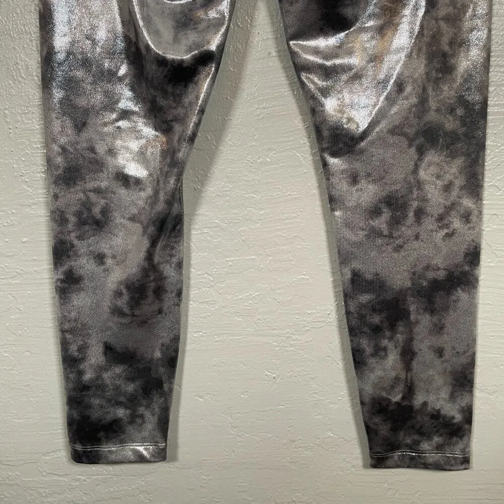 Beyond Yoga Women L Silver Black Tie Dye Foil Shine High Waisted Midi Leggings - Image 5