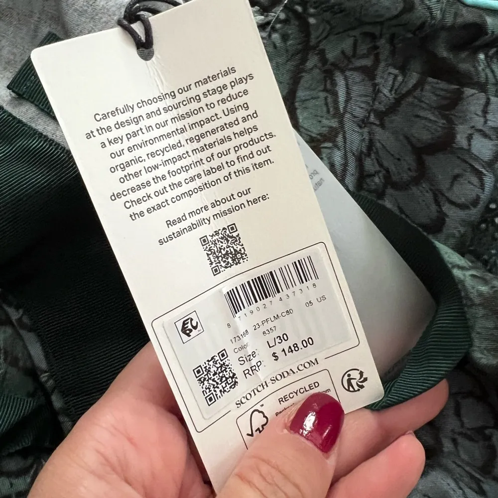 NWT SCOTCH AND SODA Eleni Wide Leg Printed Green Pajama Pants Sz L - Image 9