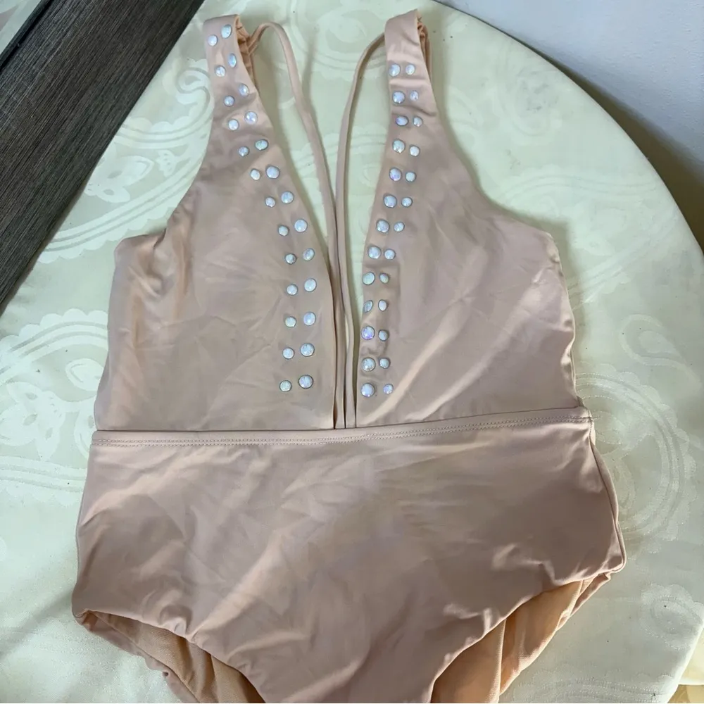 Reef kaleidoscope nude plunge front strappy swimsuit with pearl accents - Image 4