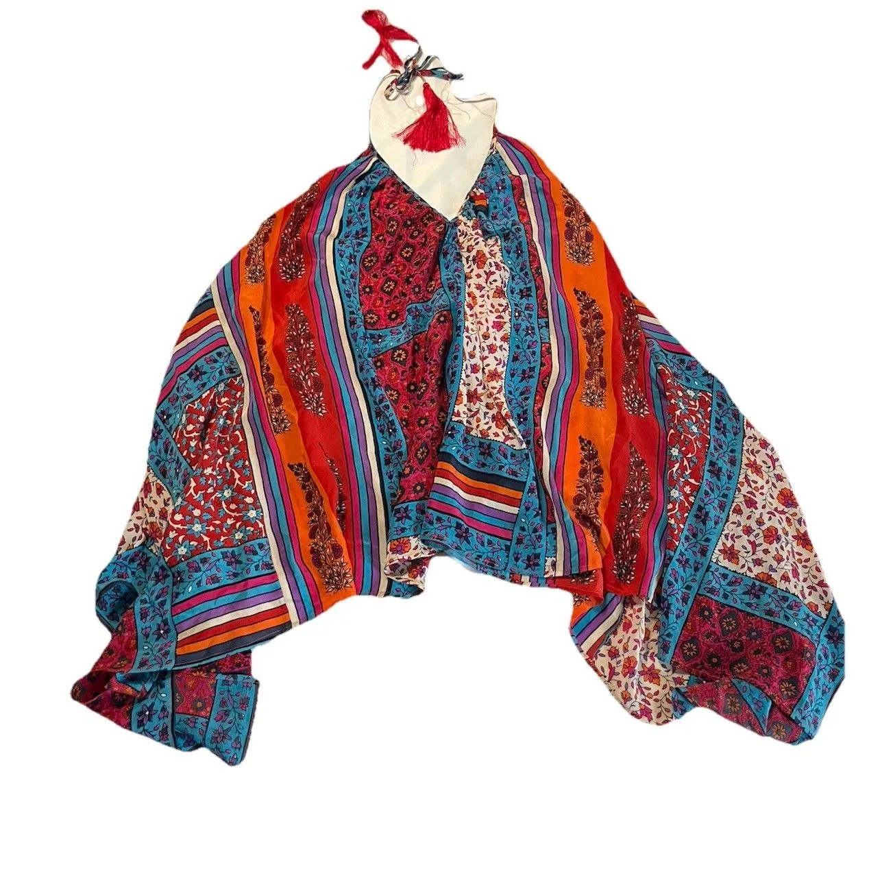 Kas New York 100% Silk Halter Neck Cover Up Dress Size S Artsy Hankechief Hem Multiple - Image 3