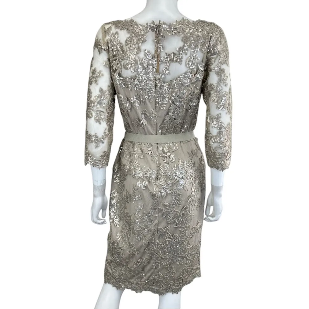 TADASHI Beige Floral Lace Cocktail Dress - Image 3