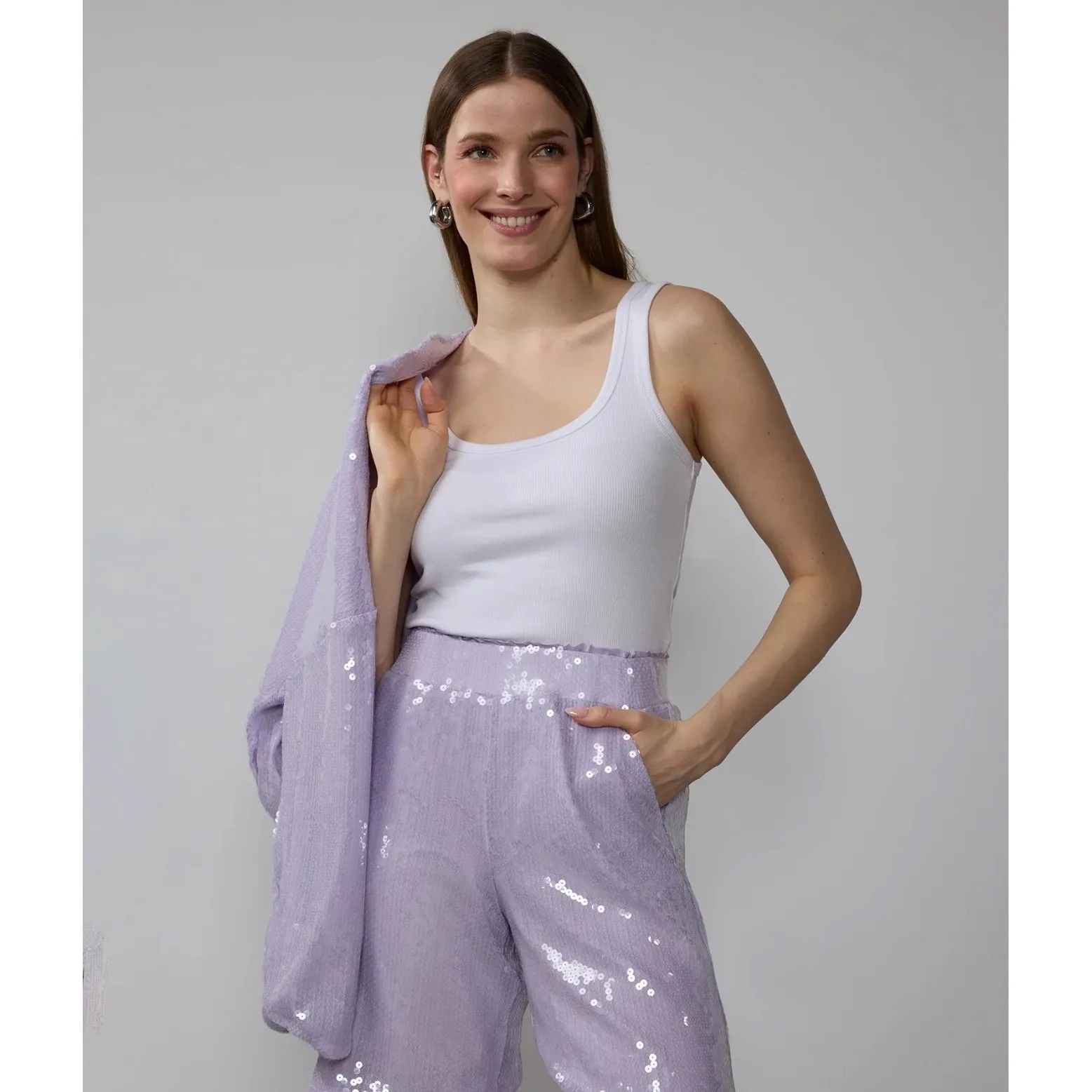 NY&C New York & Company Sequin Shorts Lilac Purple Party Sparkly Large‎ - Image 6