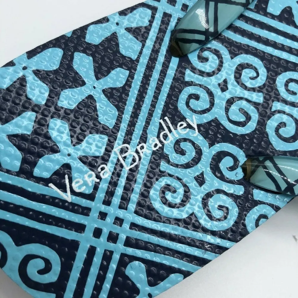 Vera Bradley Womens Flip Flop Sandals Geometric Aqua Navy Blue 5-6 - Image 6