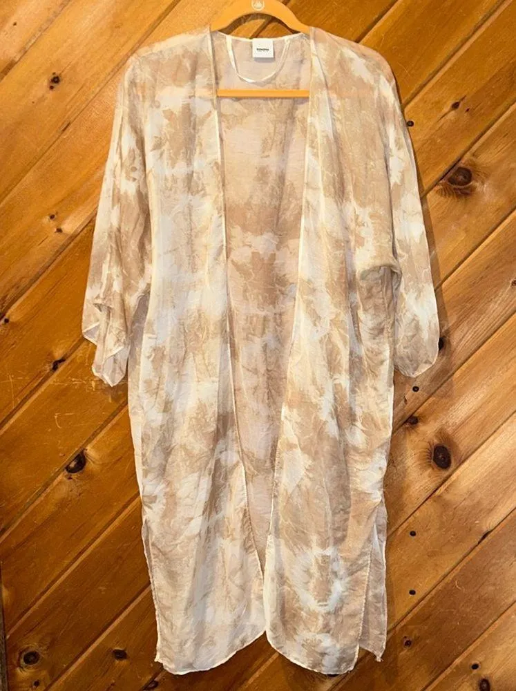 Sonoma Radial tie dye kimono tan white coverup - Image 4