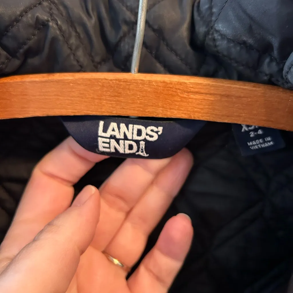 Lands' End Womens Diamond Quilted Primaloft Jacket XS P Button Black Lightweight - Image 3