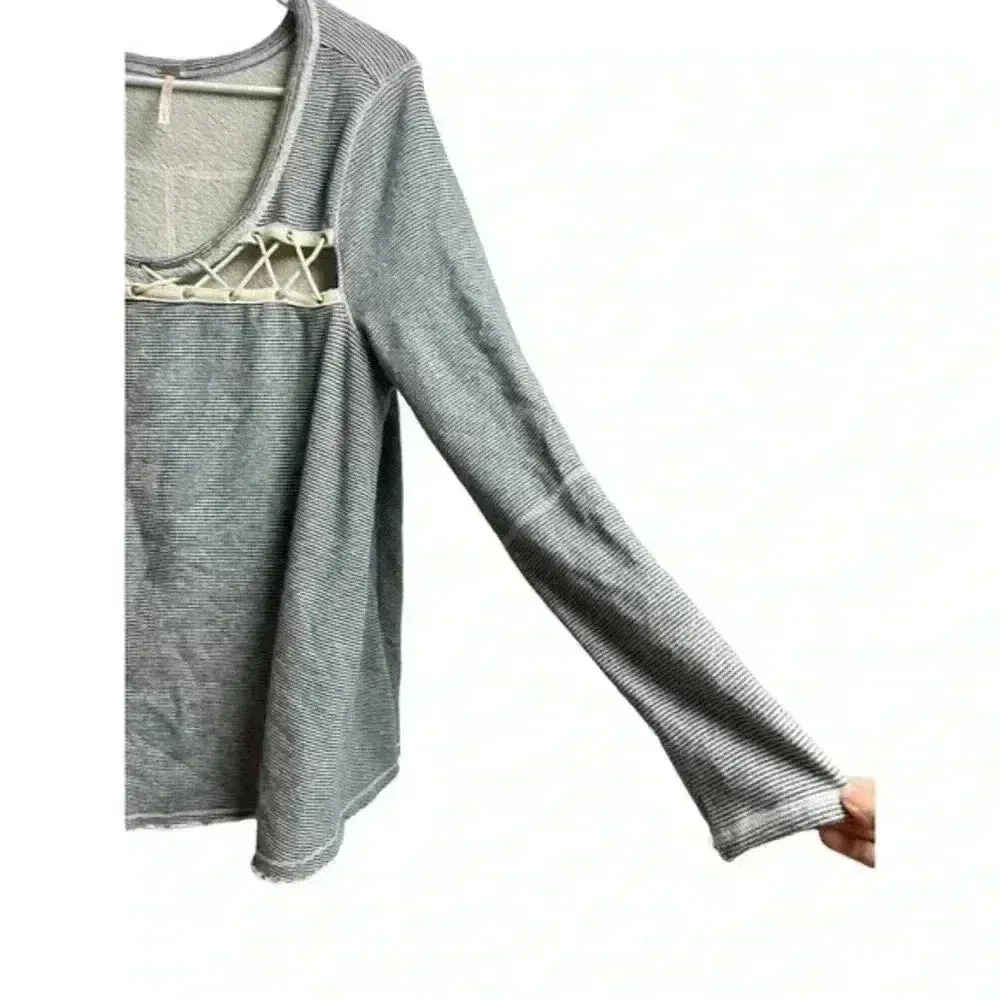 Free People Lacey Love Fleece Long Sleeve Oversize Crisscross Chest‎ Sweatshirt - Image 3