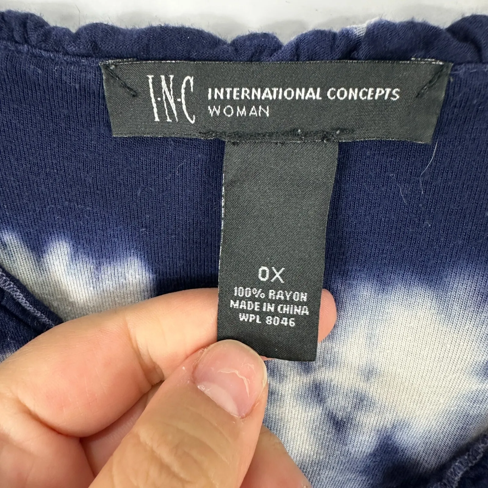 INC‎ Tie Dye Midi Dress 0X Navy White Boho Beach Festival Hippie Resort Costal Blue - Image 4