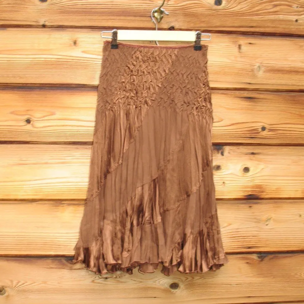 Vintage Brown Satin Skirt Brown - Image 2