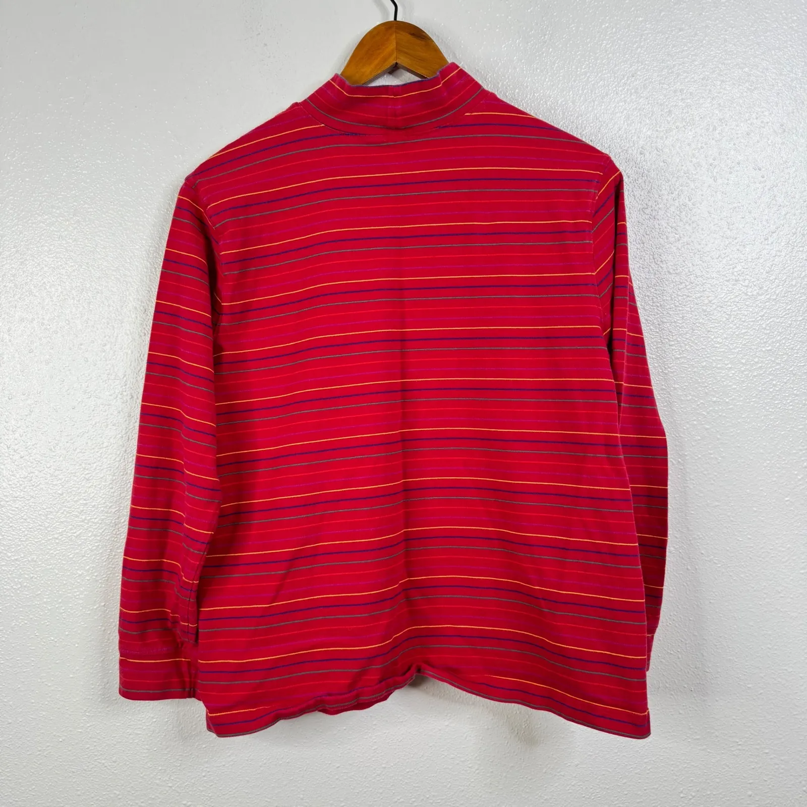 Lands' End Red Striped Mock Neck Long Sleeve Shirt Size Medium - Image 2