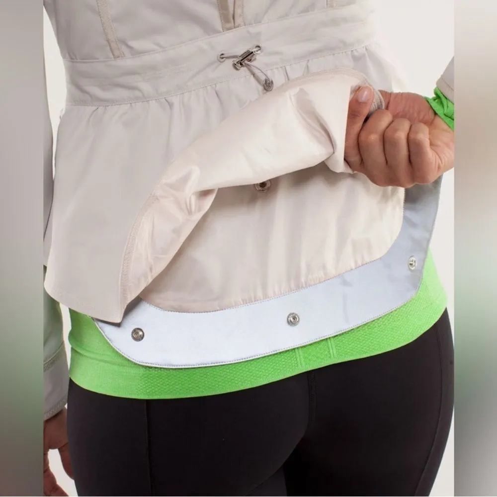 Lululemon Out and About Peplum water repellent cream Jacket Ecru size 4 with hoo - Image 4