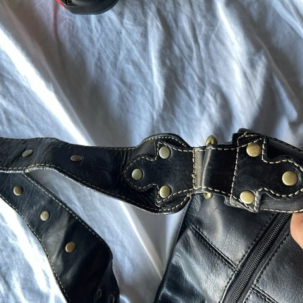 Vintage Sereta Leather Black Handbag Women’s Leather Purse Studded Shoulder Bag - Image 13