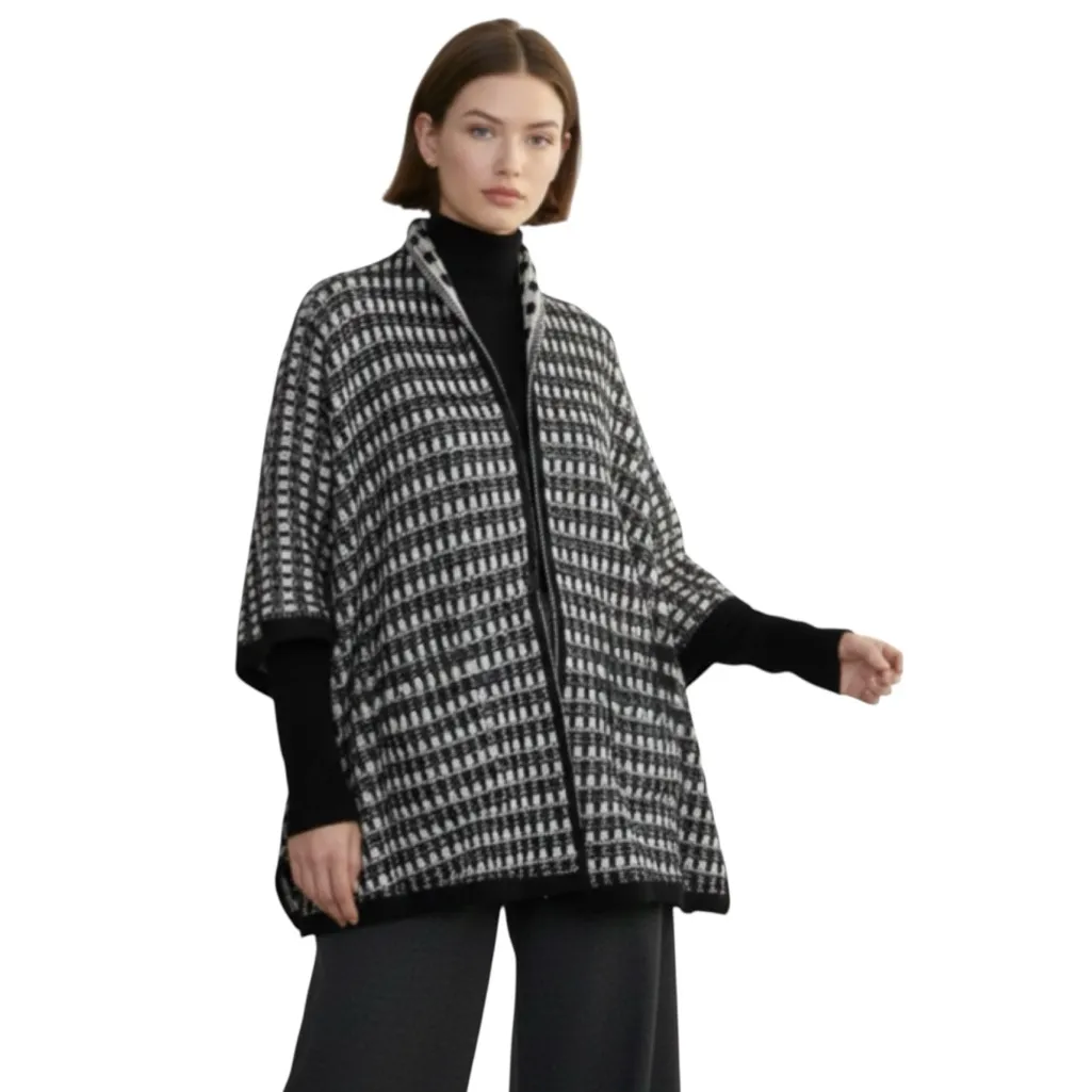 Margaret O’Leary Wool Blend Poncho Sweater Black Cream Size XS/S - Image 14