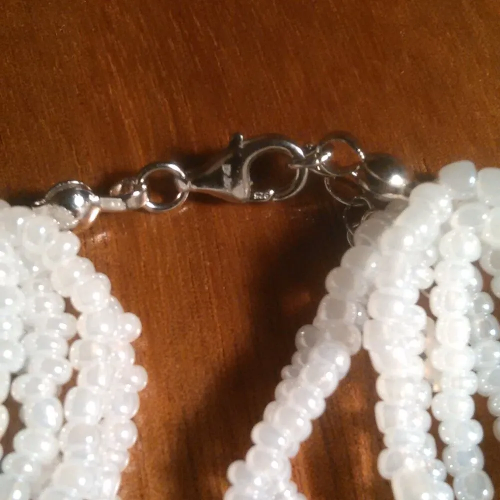 White Glass Seed Bead Sterling Silver Bracelet - Image 9