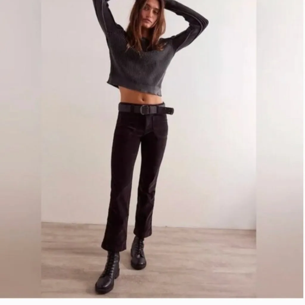 NWOT Free People High Time Velvet Kick Flare Pants in Black size 6 - Image 4
