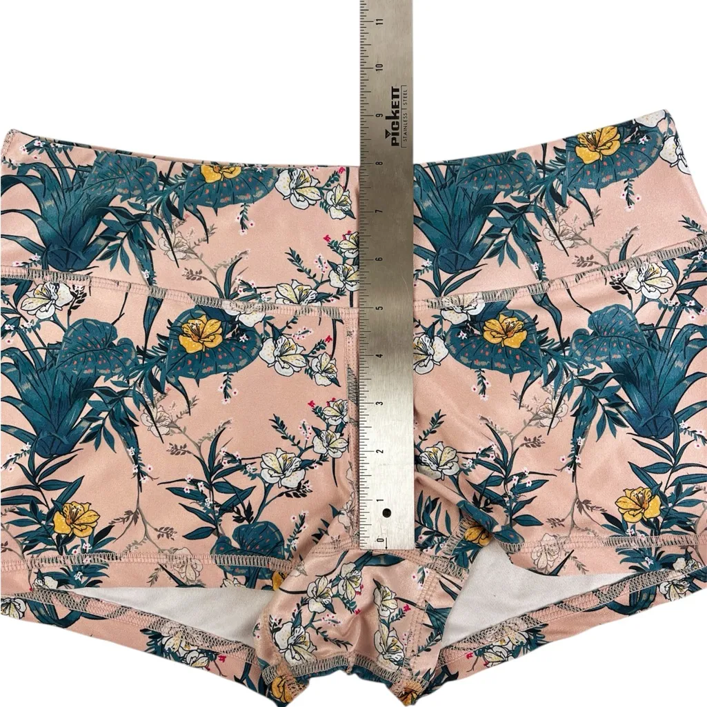 Wodbottom Peach Blue Floral Monstera Leaf Shorts 2.5” CrossFit Size Medium Pink - Image 4