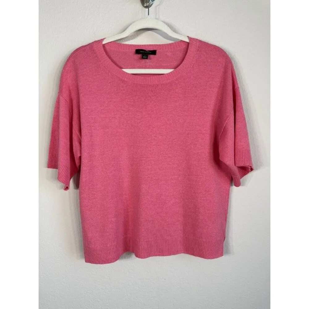 Ann Taylor Women’s Small Linen Pullover Sweater‎ Top Pink Raglan Sleeve Boxy - Image 6