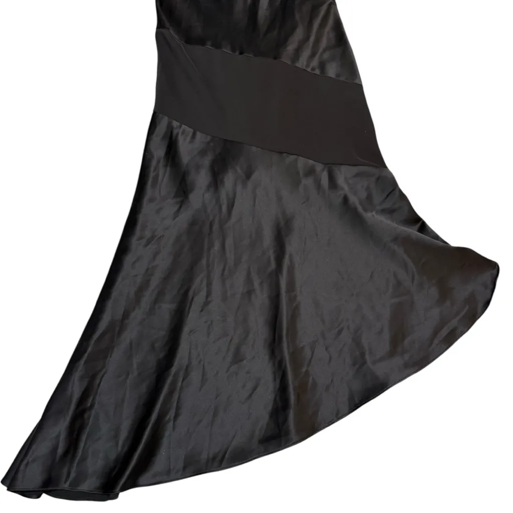 Vintage Cachet Gemstone Embellished Strappy Asymmetrical Hem Satin 90's Dress Black Size 10 - Image 2