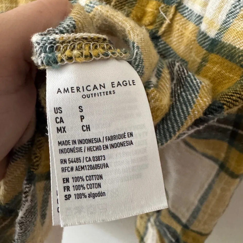 American Eagle Boyfriend Fit Flannel Shirt Multicolor-Yellow Plaid Button Down - Image 5