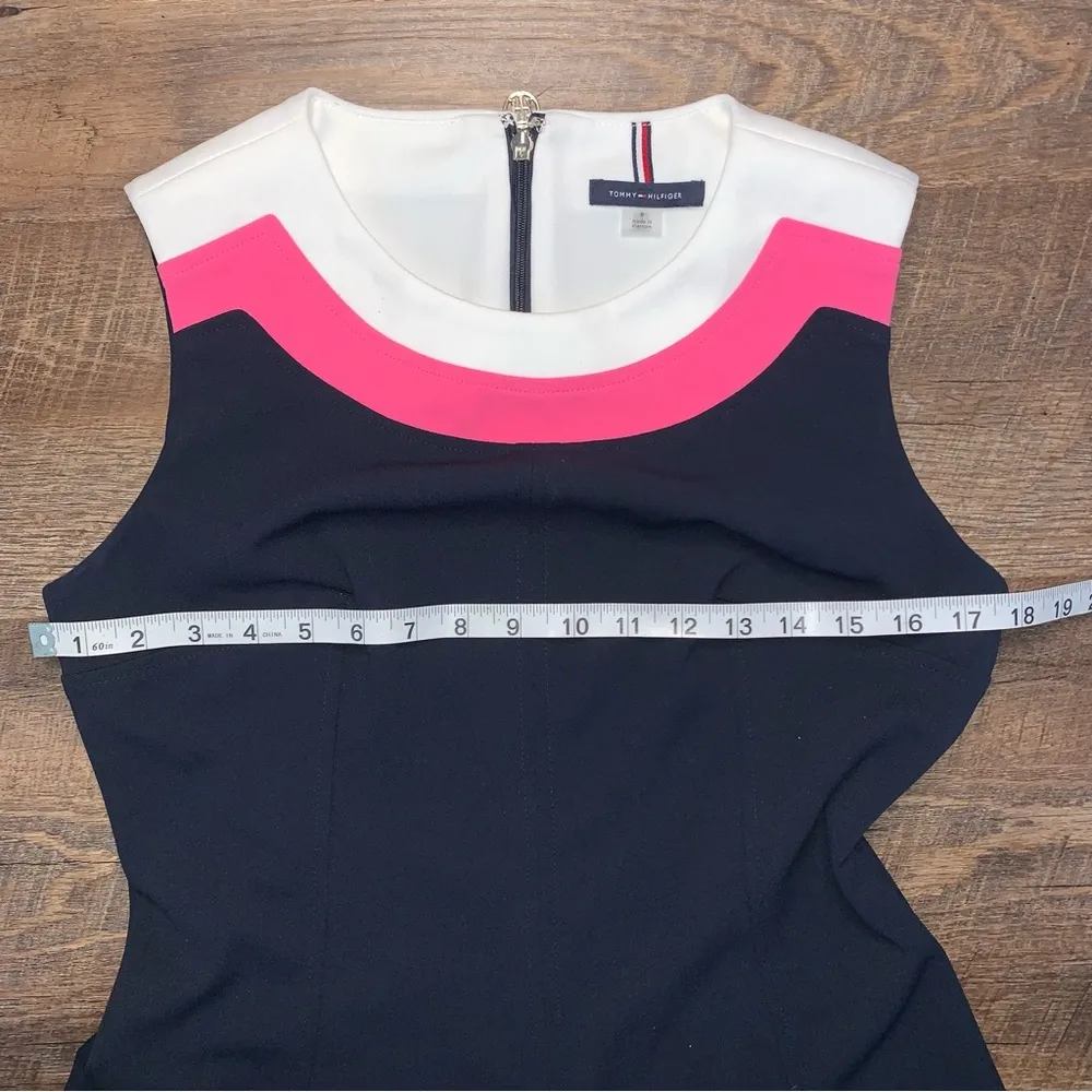 Tommy Hilfiger Womens Colorblocked Fit & Flare Dress Round Neckline Size 8 - Image 3