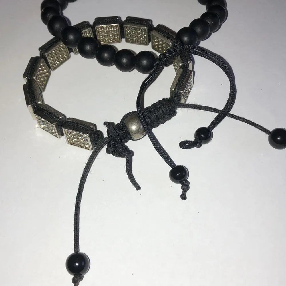 Black Shungite Beaded Silver Tone CZ Rhinestone Adjustable Boho Bracelets - Image 7